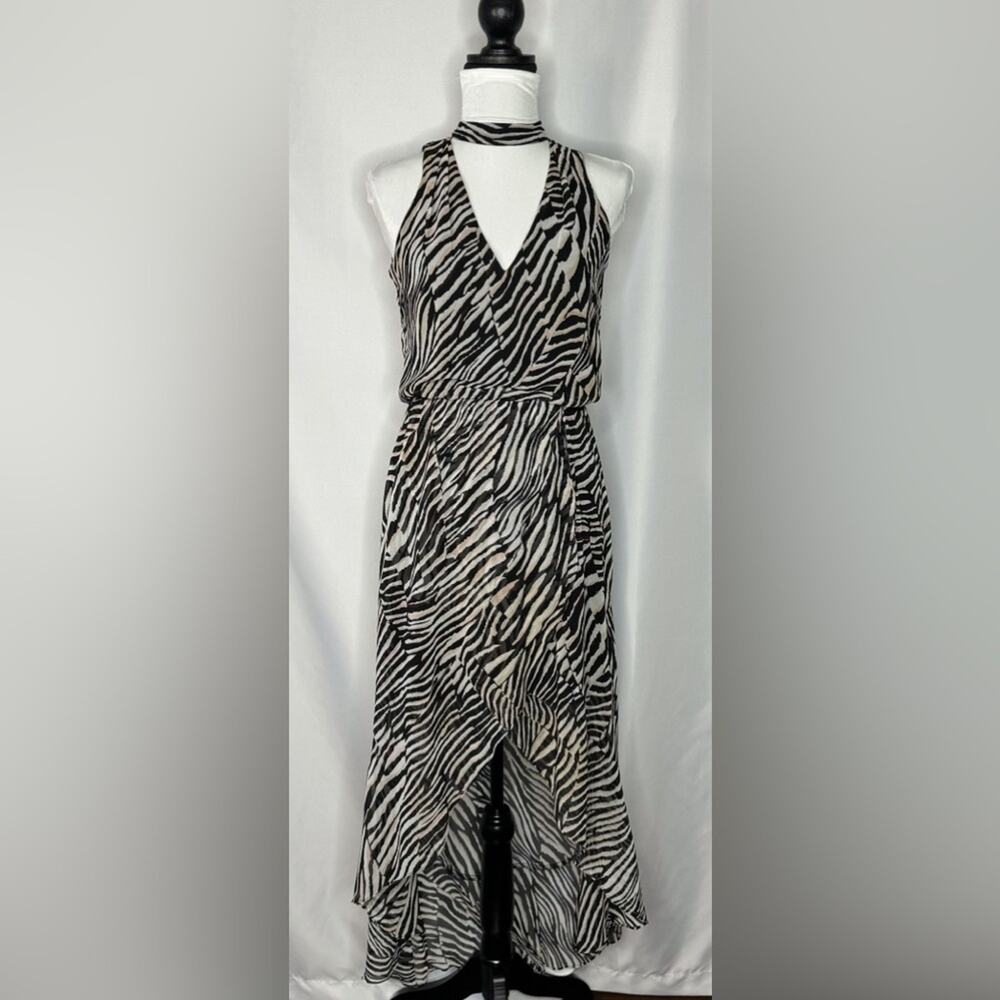 White House Black Market Dress Size 00 High Low Maxi Zebra Pattern Flirty Cruise